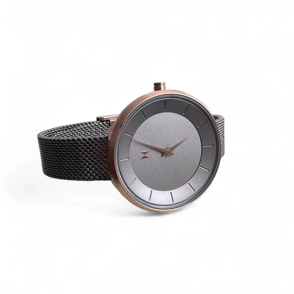 Rose Gold & Silver Dark Metal Watch